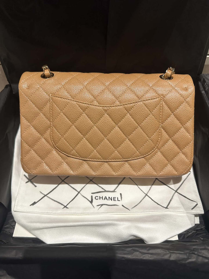 Chanel Medium Classic Flap Bag Dark Beige Caviar Gold Tone Hardware 2018