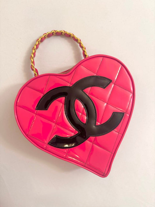 Chanel 1995 CC Hot Pink Heart Vanity Bag