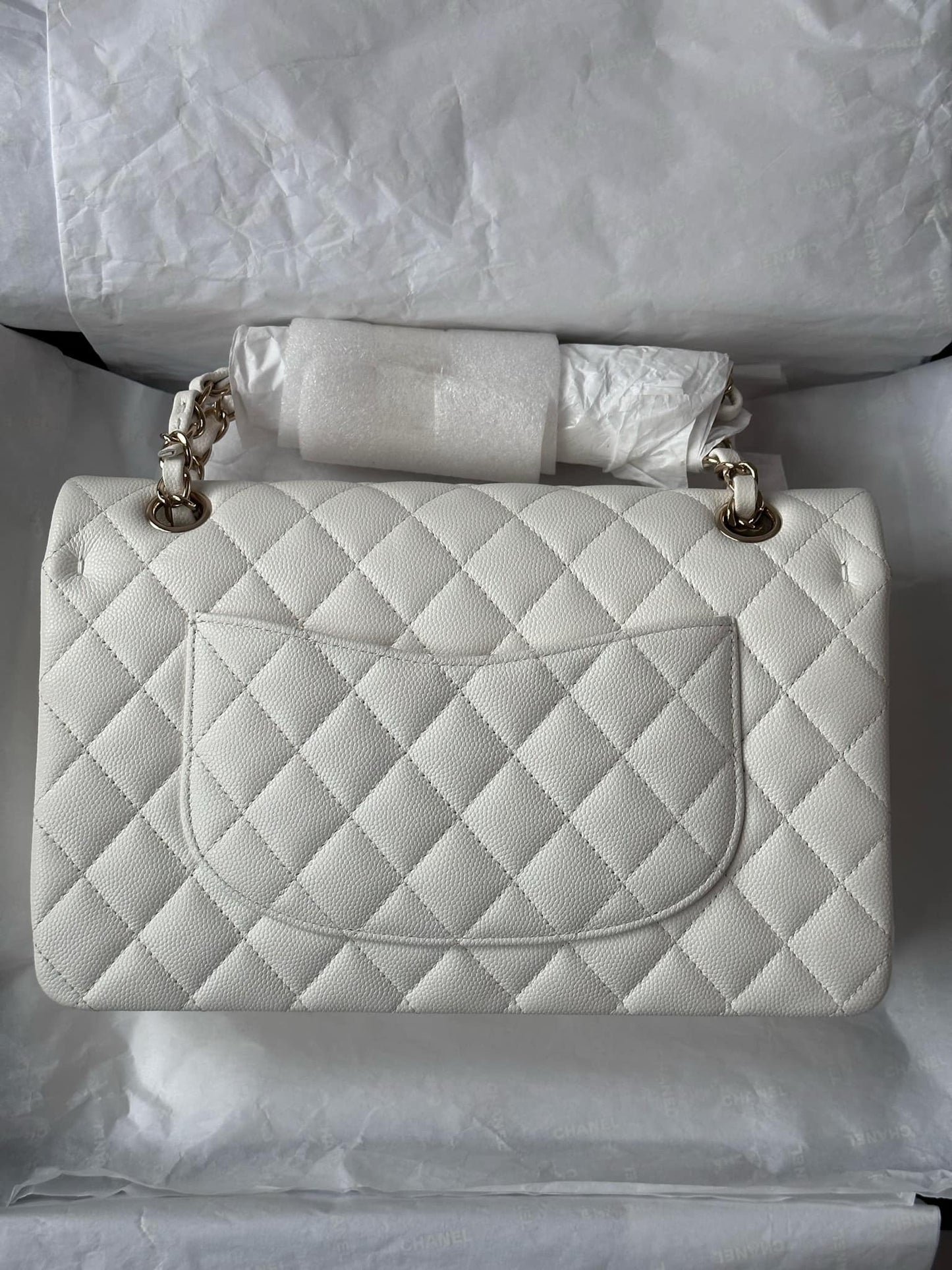 Chanel 22S Snow White Medium Caviar Double Flap Bag