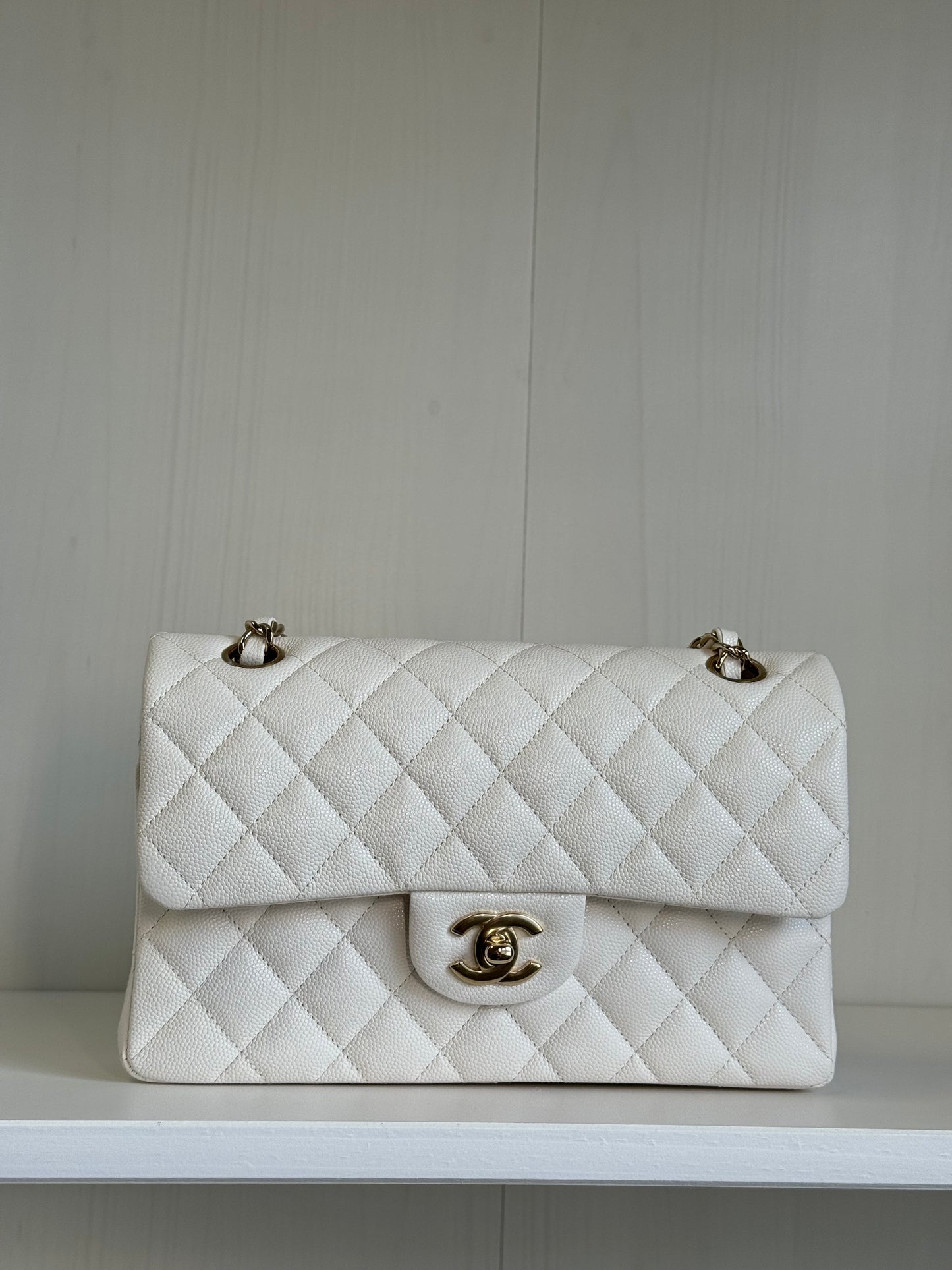 Chanel White Small Caviar Classic Flap Bag