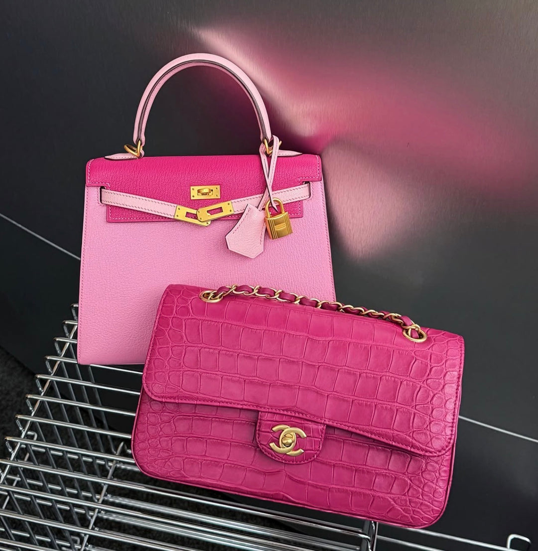 Chanel Medium Classic Flap Bag Matte Alligator Pink Brushed Gold Hardware 2018