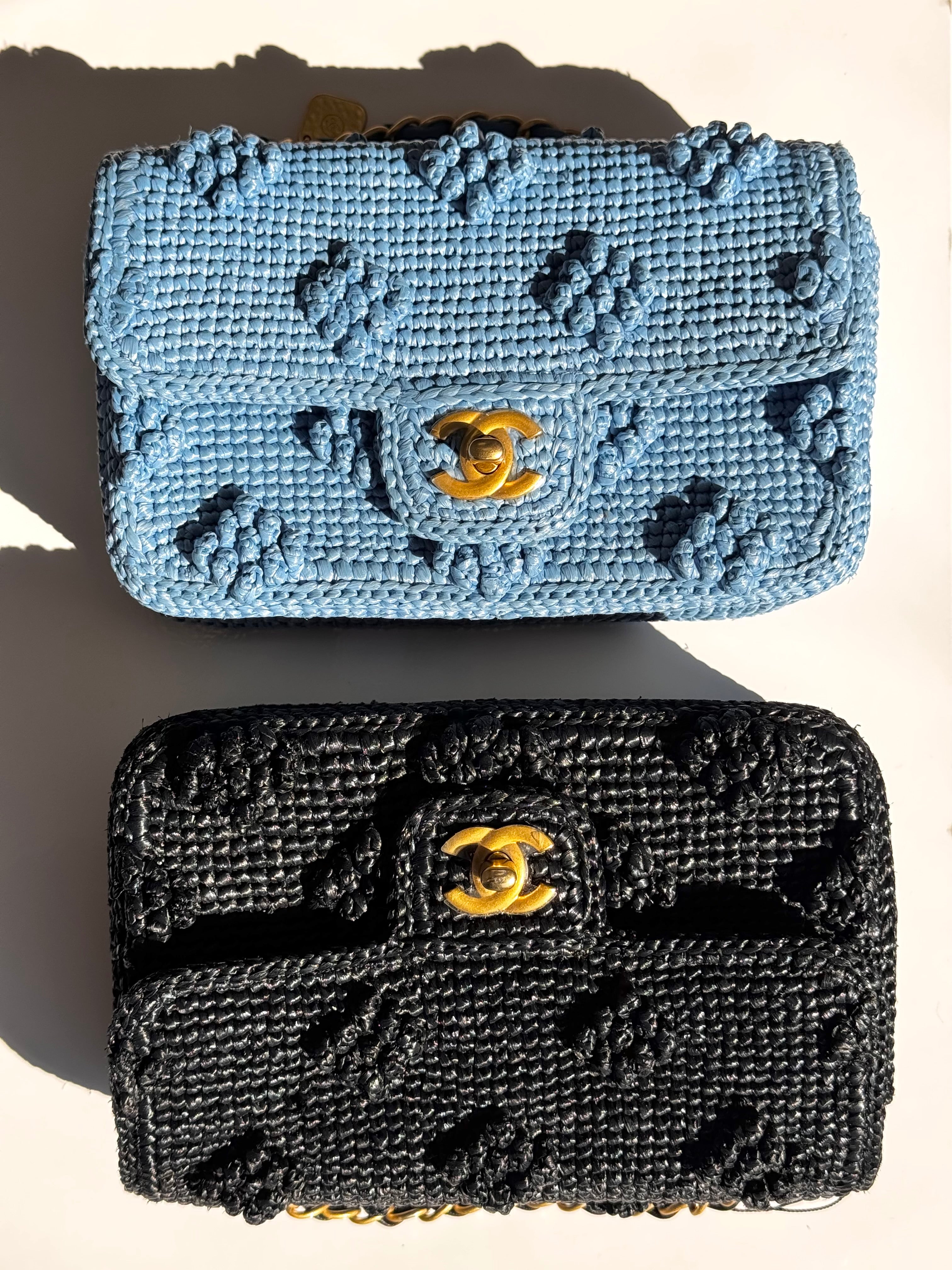 Chanel 24P Blue Braided Raffia Mini Flap Bag – Its A Luv Story