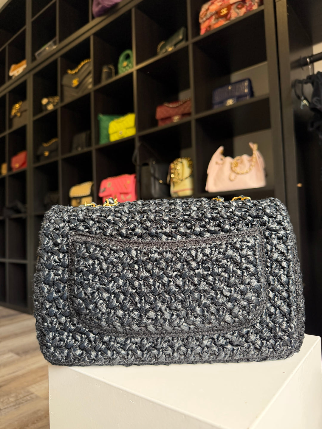 Chanel 18C Black Ancient Greece Raffia Crochet Flap Bag