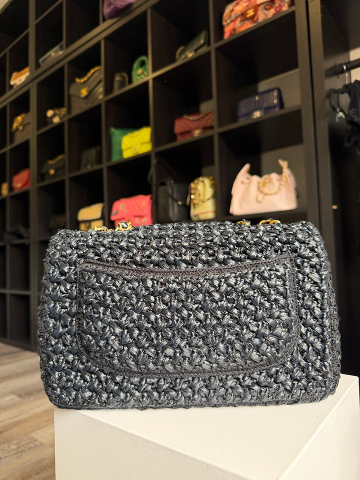 Chanel 18C Black Ancient Greece Raffia Crochet Flap Bag