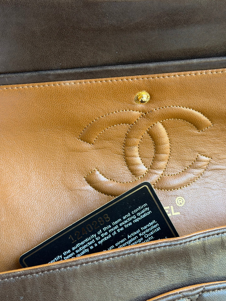 Chanel Medium Classic Flap Bag Lambskin Brown 24K Plated Gold Hardware 1994