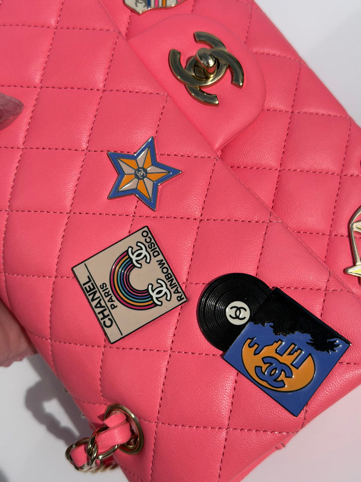 Chanel Medium Hollywood Charms Classic Flap Bag Pink Lambskin Light Gold Hardware 2024