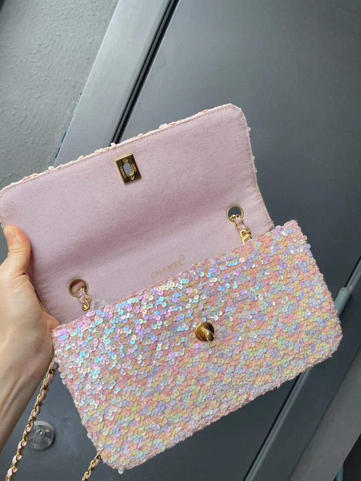 Chanel 1992 Medium Pink Sequin Flap Bag