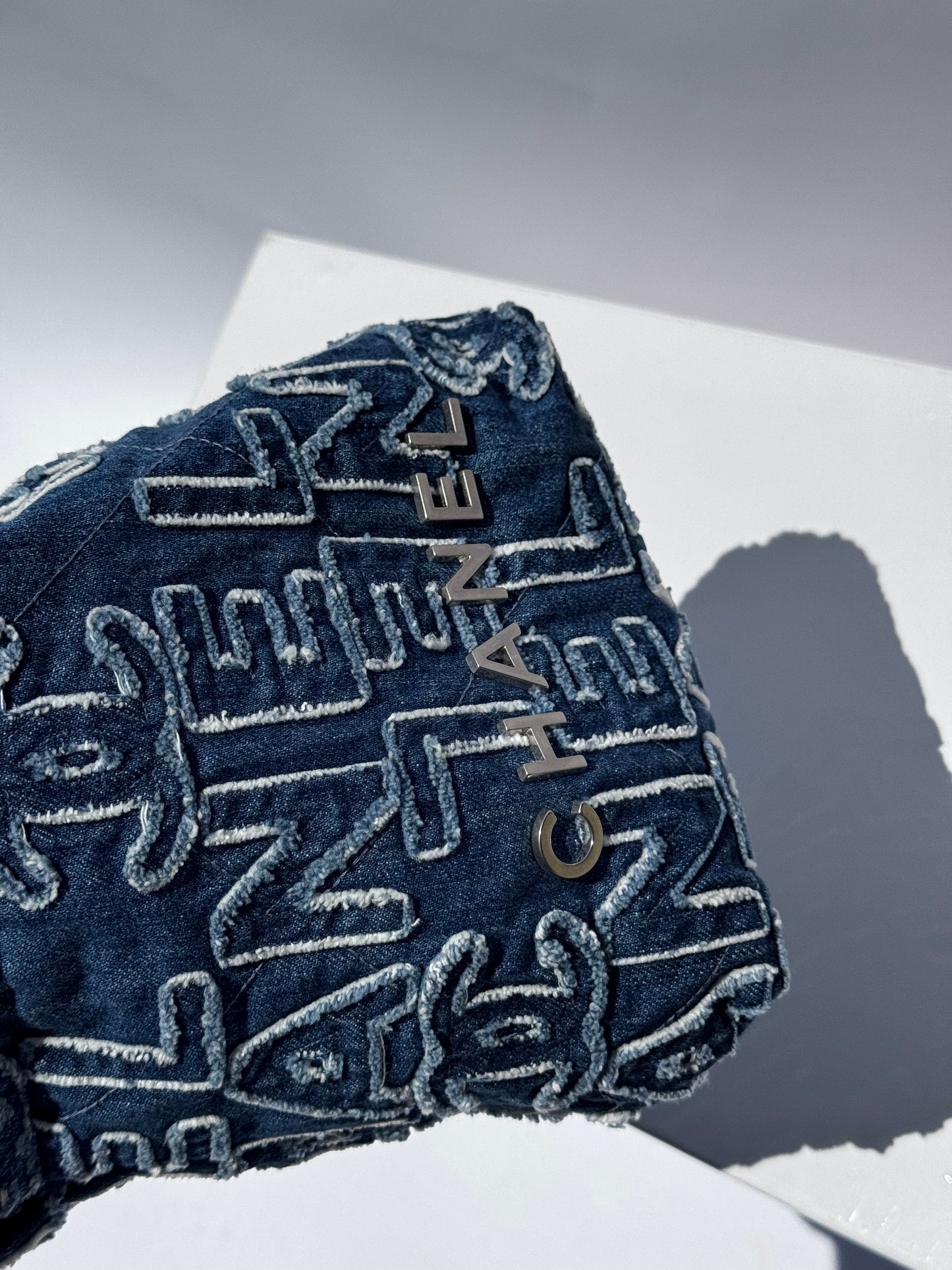 Chanel Blue Washed Denim Mini Logo Embroidered 22