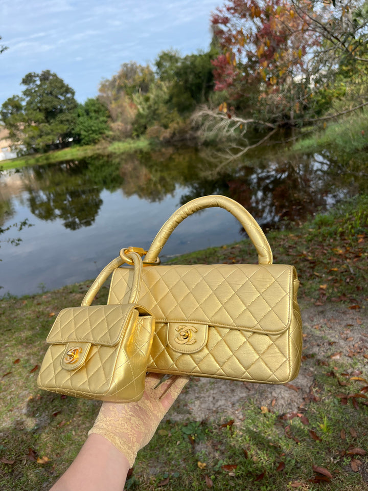 Chanel Vintage Kelly Parent & Child Metallic Lambskin Set