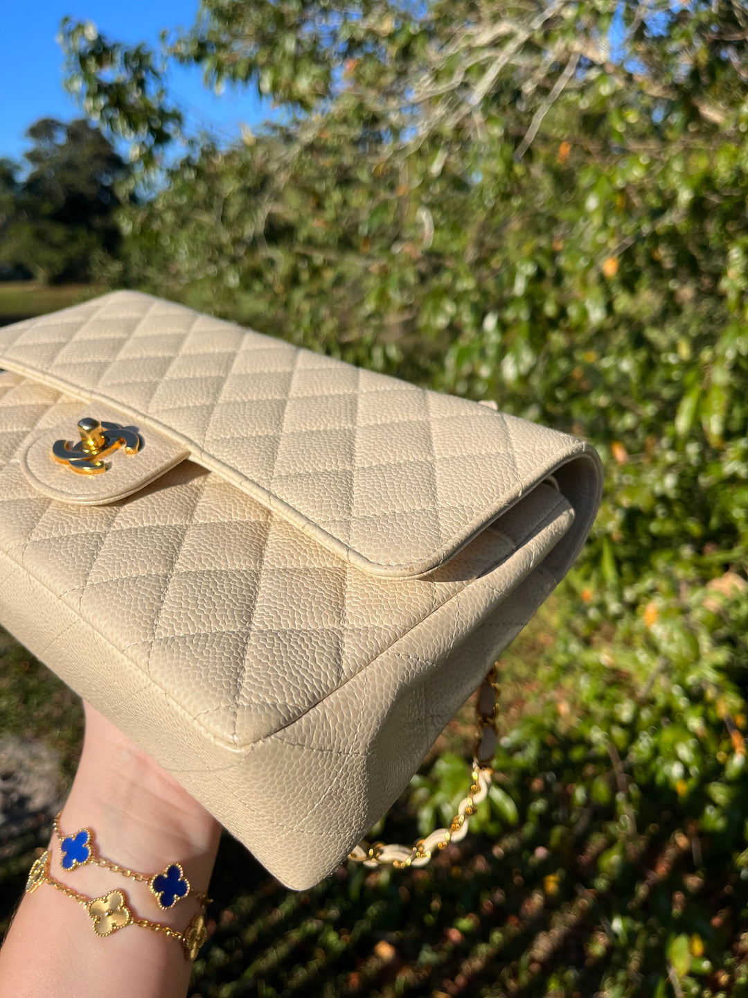 Chanel 1997 Beige Claire Medium Caviar Classic Flap