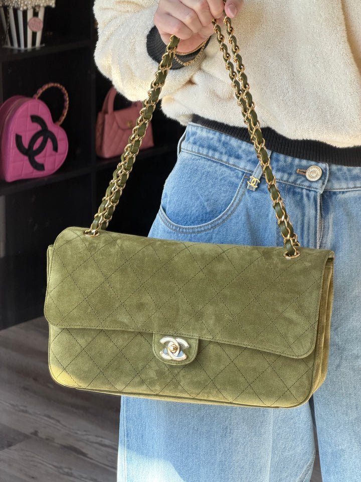 Chanel Maxi 32 Flap Bag Beige Souplissimo Suede Calfskin Gold Tone Hardware 2026