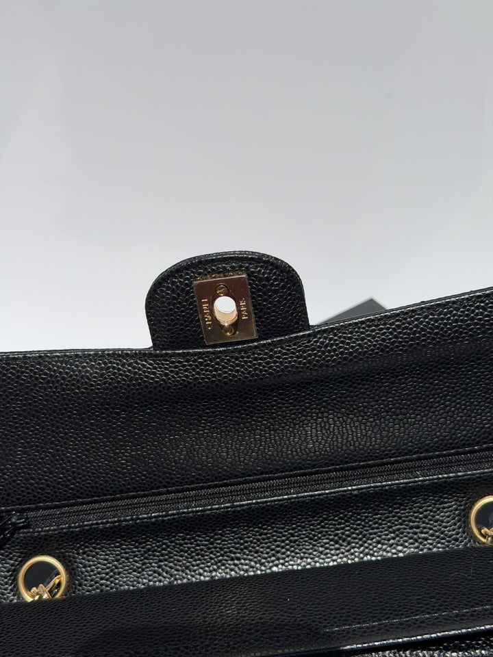 Chanel Medium Classic Double Flap Caviar Black Gold Hardware 2018
