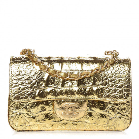 Chanel Gold Croc Embossed Mini Rectangular Flap Bag