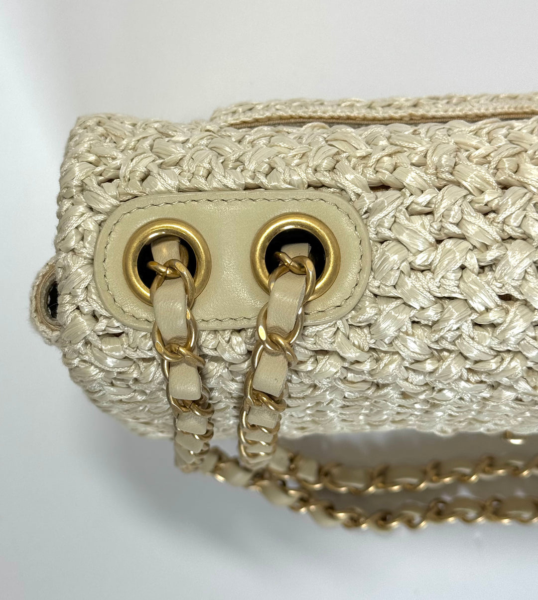 Chanel Raffia Crochet Flap Tan Matte Gold Hardware 18C