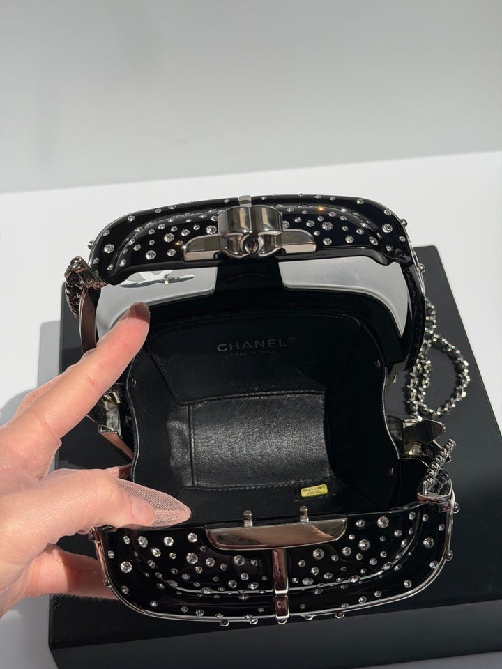 Chanel Ski Gondola Swarovski Minaudière Black Silver Hardware 2019
