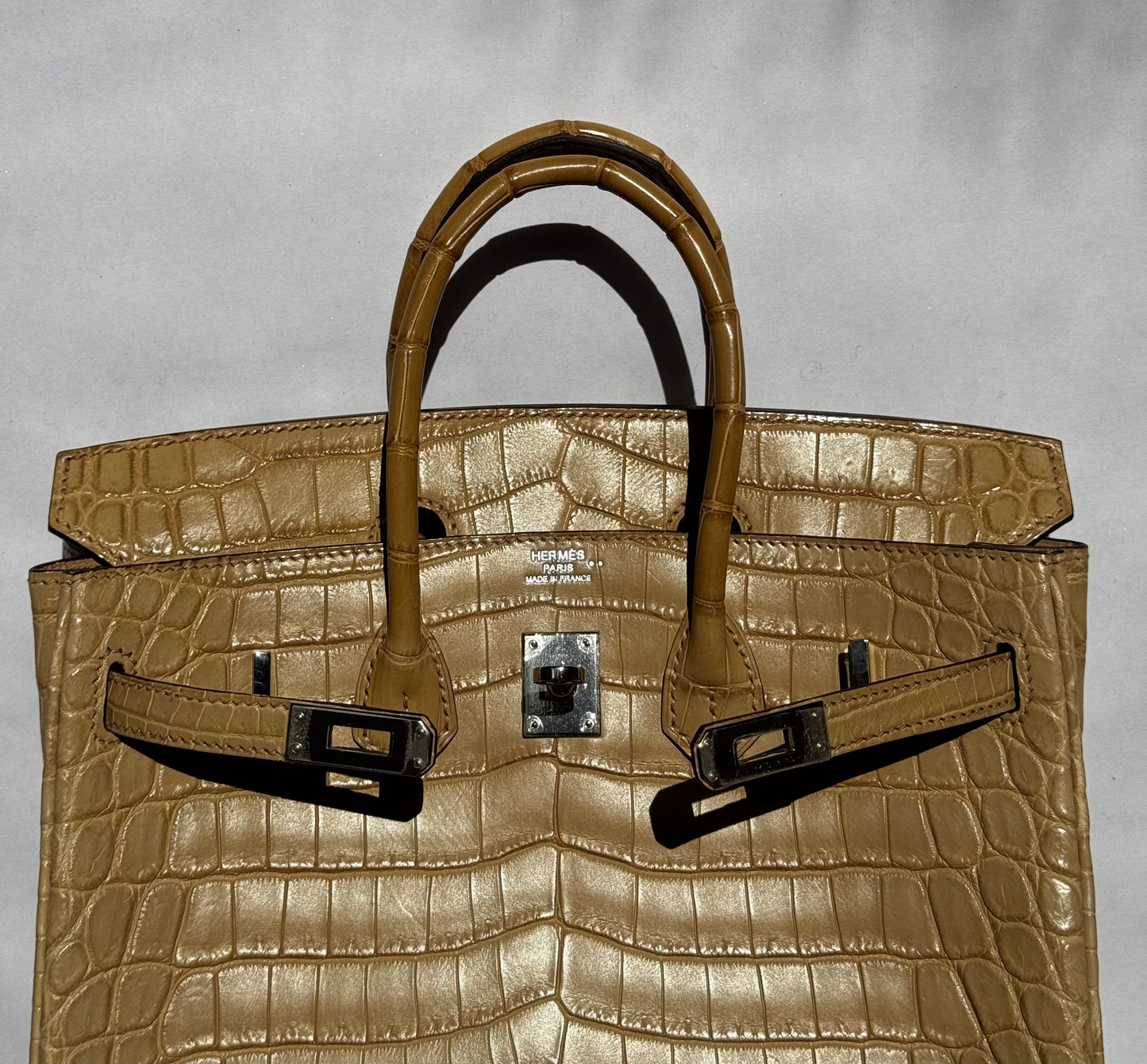 Hermes Matte Crocodile Poussiere Birkin 25 PHW