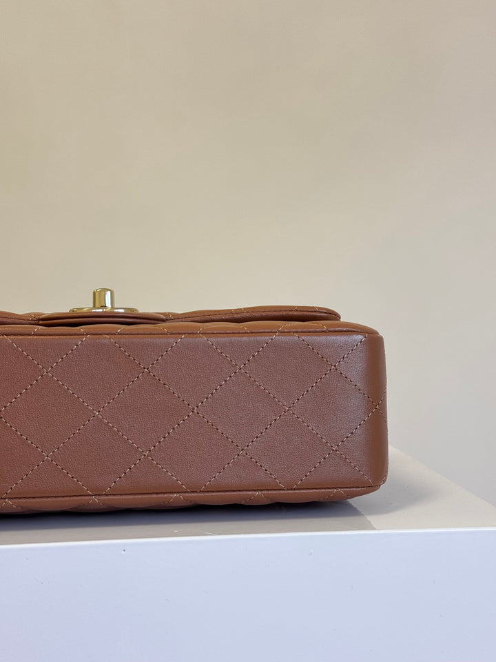 Chanel 22S Small Caramel Lambskin Classic Flap Bag + LGHW