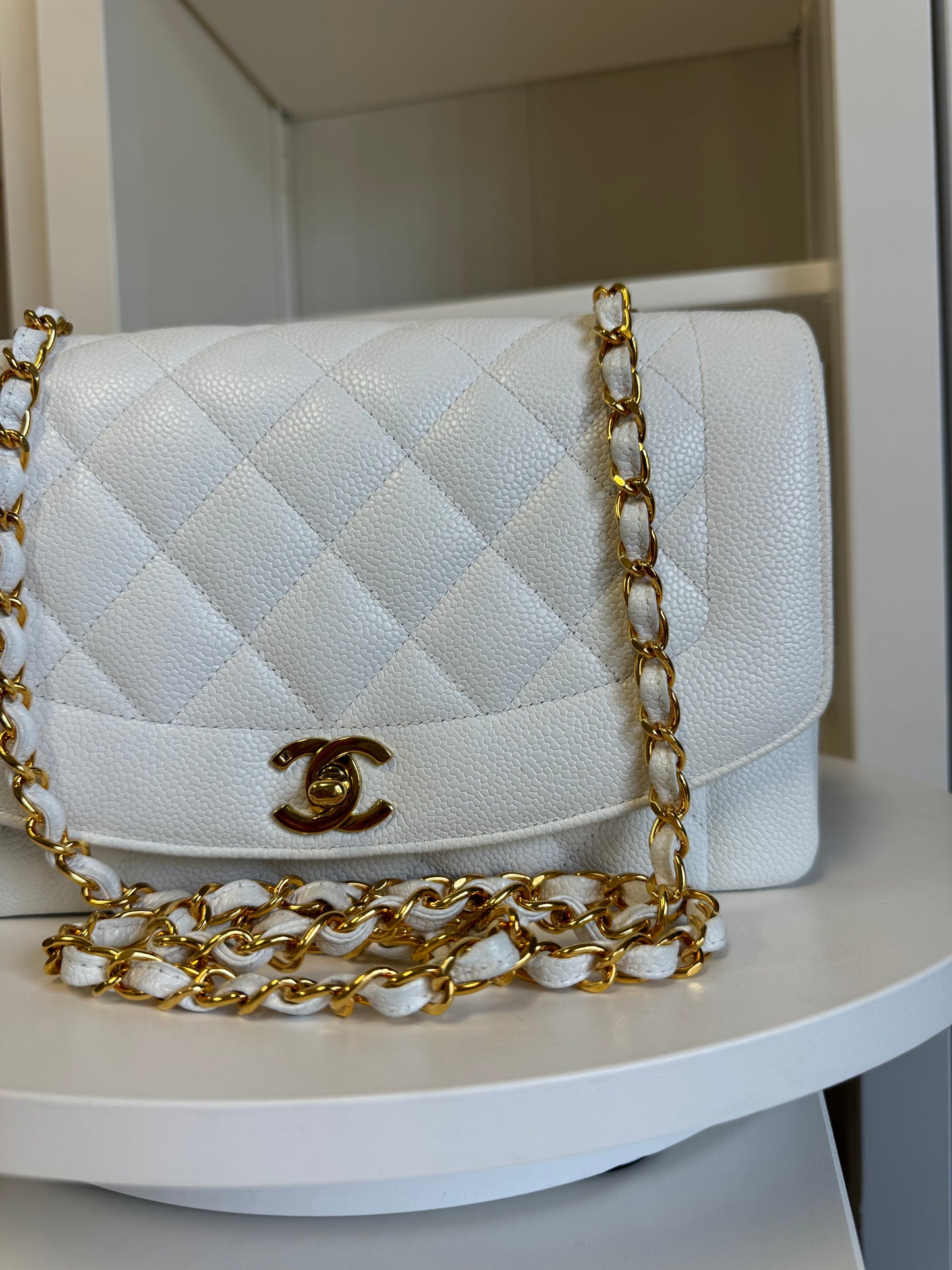 Chanel Snow White 24K Medium Caviar Diana Flap Bag