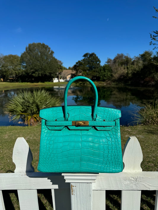 Hermes Matte Croc Blue Paon Birkin 30