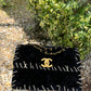 Chanel 1993 Black Velvet Whipstitch CC Flap Bag