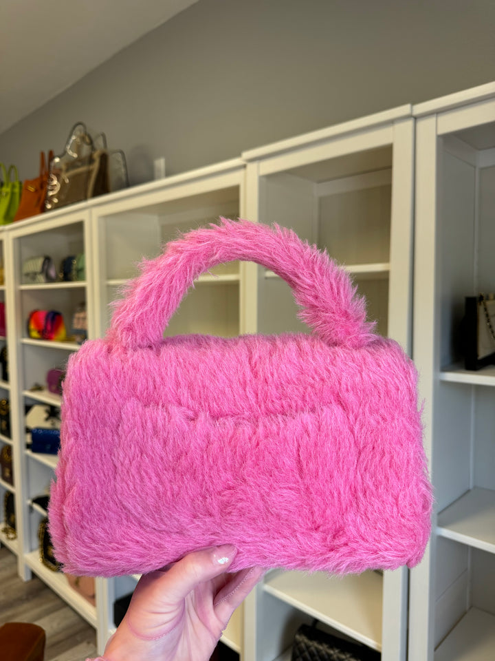 Chanel RARE 1994 Pink Faux Fur Kelly Top Handle