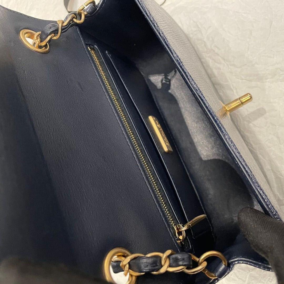 Chanel Navy Blue Lizard Mini Flap Brushed Gold Hardware 2018