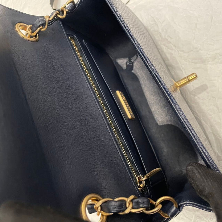 Chanel Navy Blue Lizard Mini Flap Brushed Gold Hardware 2018