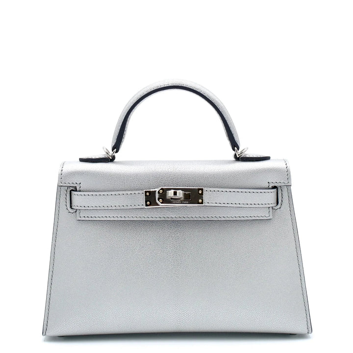 Hermes Mini Sellier Argent Silver Metallic Chevre Chamkilight Kelly 20