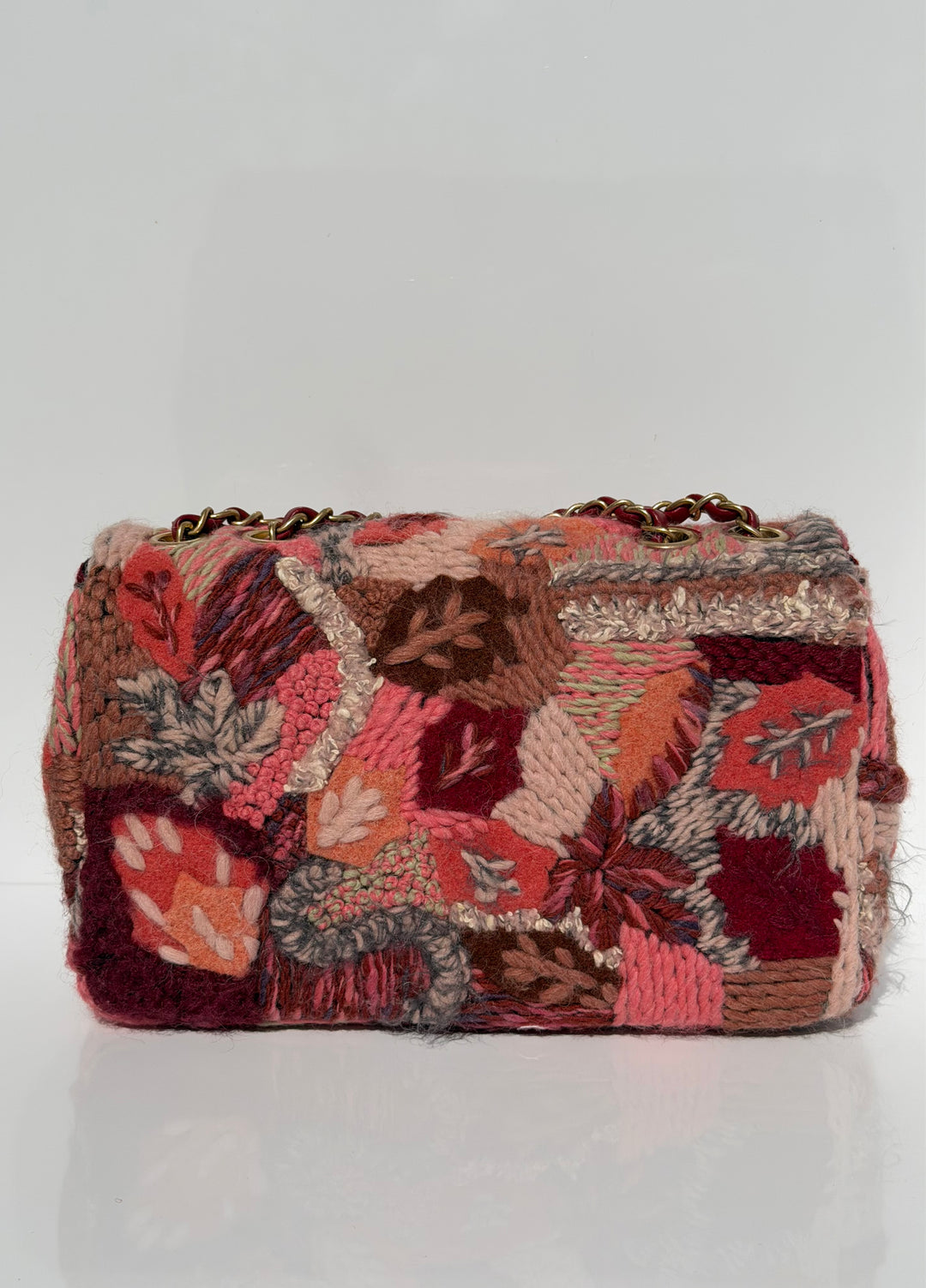 Chanel Embroidered Wool Medium Flap Bag Red Multicolor Gold Hardware 2018