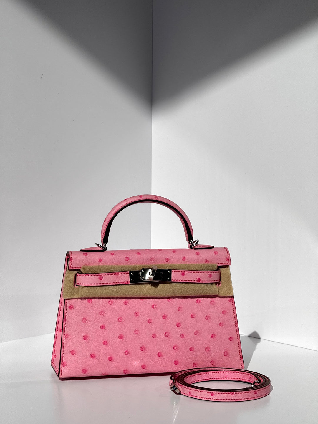 Hermes Mini Sellier Bubblegum Ostrich Kelly 20