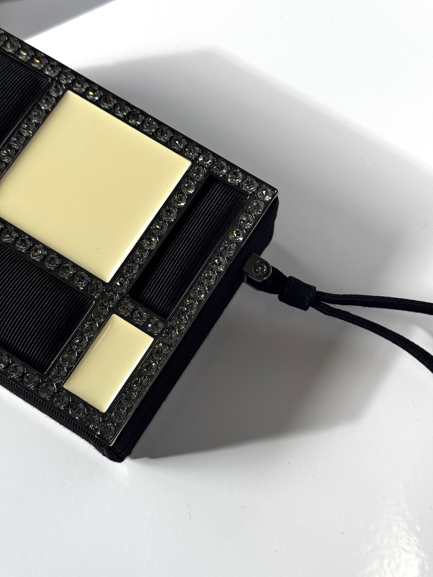 Chanel Minaudière Clutch in Plexi, Black cotton Piqué and Rhinestones