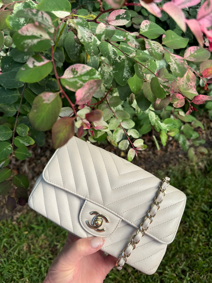 Chanel Cream Chevron Caviar Mini Flap Bag
