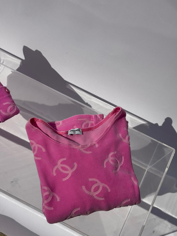 Chanel Spring 1996 Pink Velour CC Dress
