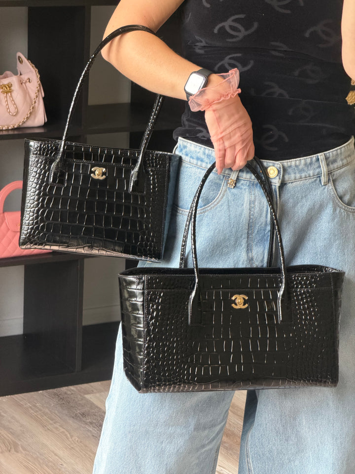 Chanel Mini Shopping Bag Crocodile Embossed Calfskin Black 2026