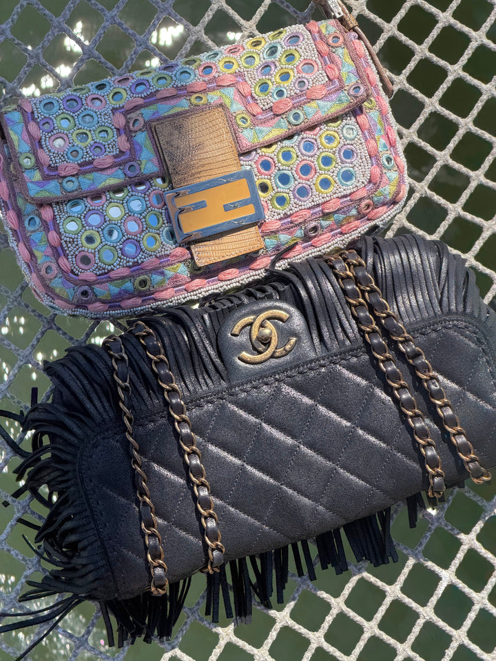 Fendi Baguette Mirror Specchietti Bag Multicolor Silk Embroidery & Beading Lizard Trim 2009