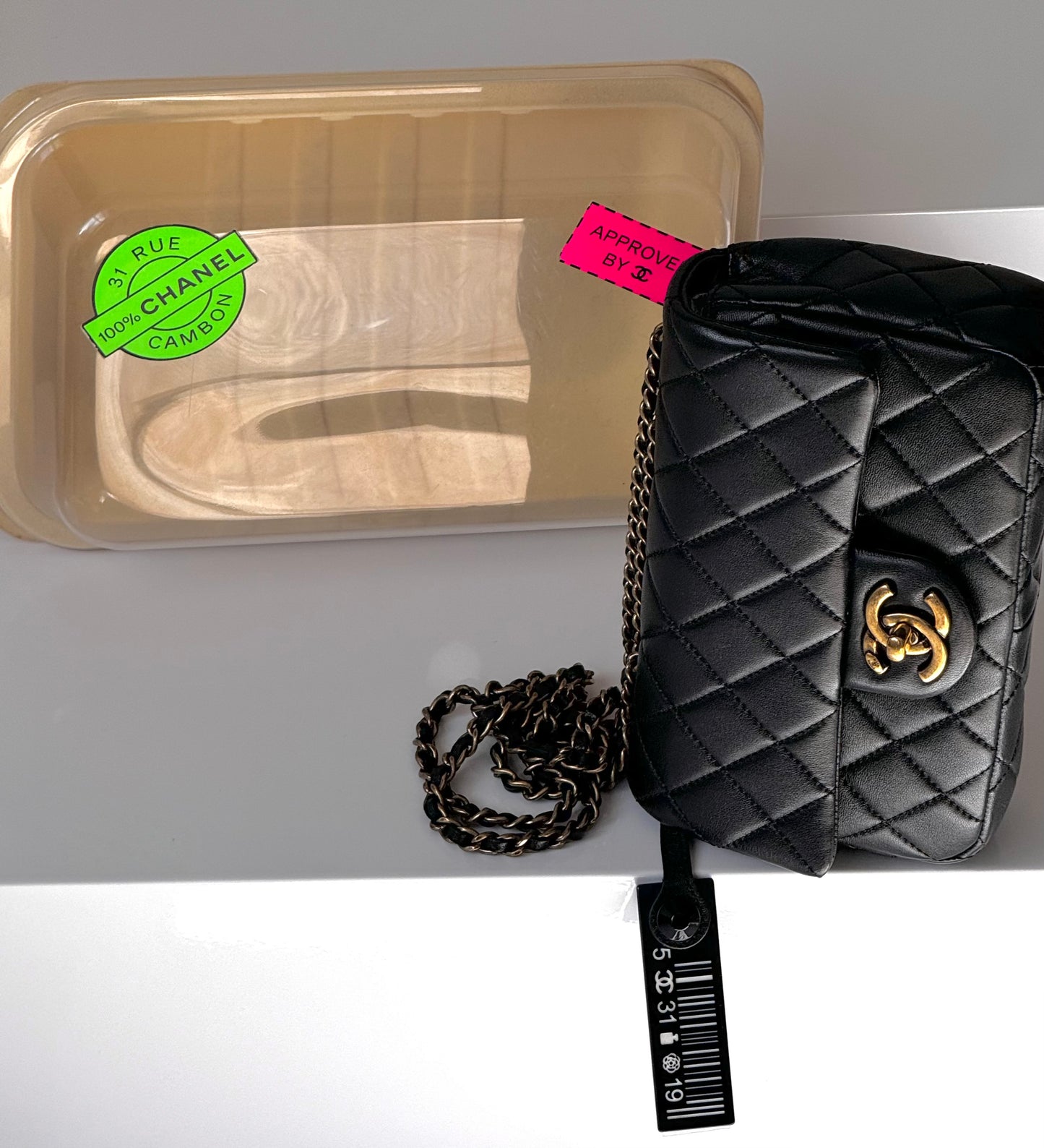 Chanel 2014 Black Lambskin Minaudières Runway "Meat Package" Flap Bag