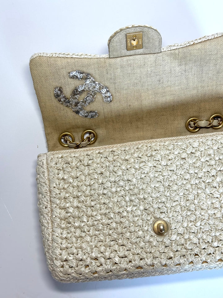 Chanel Raffia Crochet Flap Tan Matte Gold Hardware 18C
