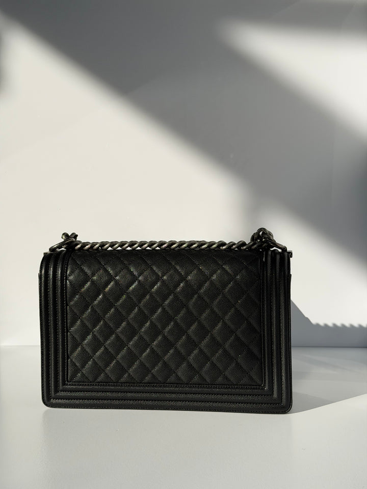 Chanel 17P Black Caviar New Medium Boy Bag