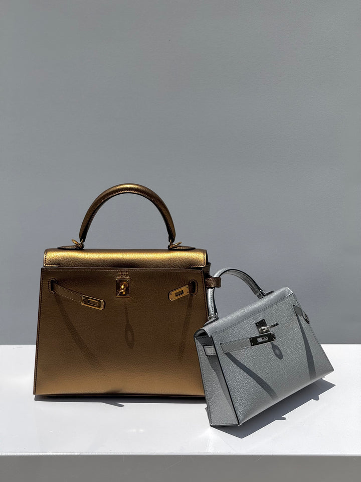 Hermes Mini Sellier Argent Silver Metallic Chevre Chamkilight Kelly 20