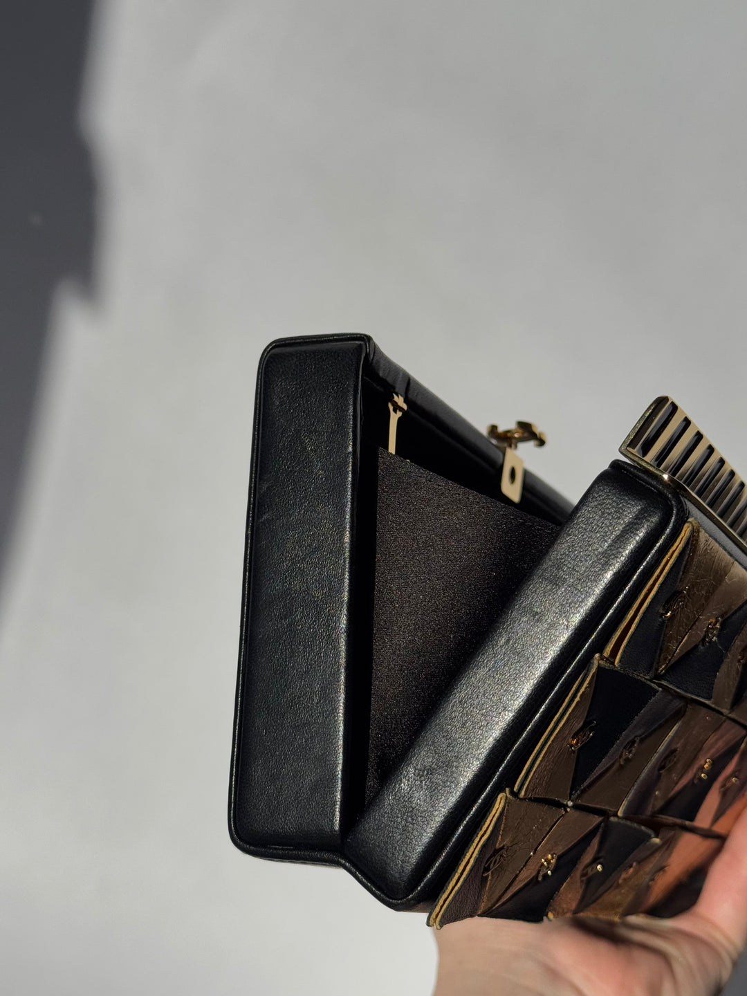 Chanel 19A Egypt Gold Lambskin Minaudiere Crossbody Black Gold 2019
