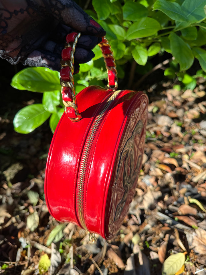Chanel 1995 Red Patent Round Vanity
