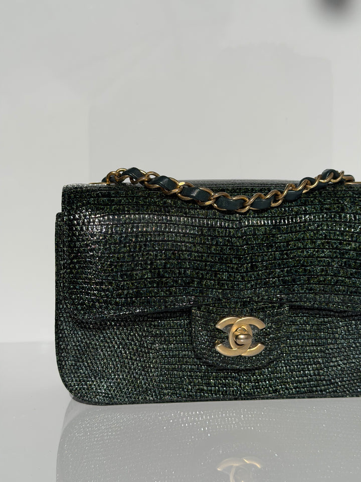 Chanel Mini Flap Green Lizard Brushed Gold Hardware 2018