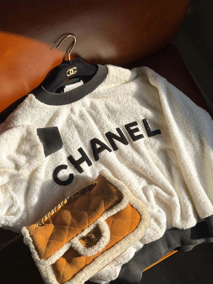 Chanel 1992 Runway Terrycloth Ivory Sweater