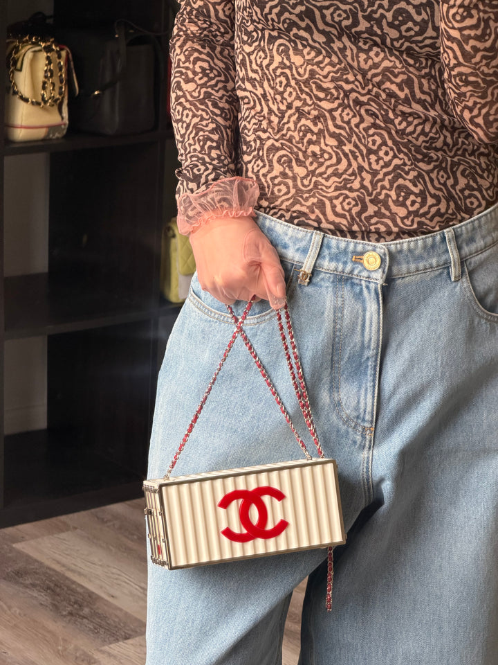 Chanel Shipping Container Bag Lucite White Silver Hardware 2018
