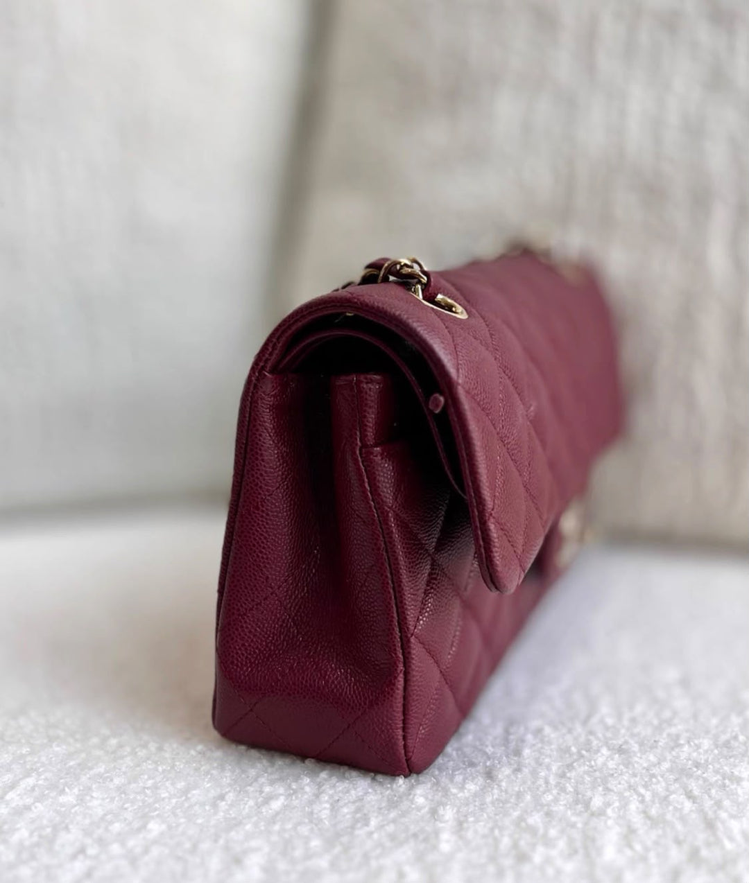 Chanel Small Classic Double Flap Caviar Burgundy Light Gold Hardware 2023