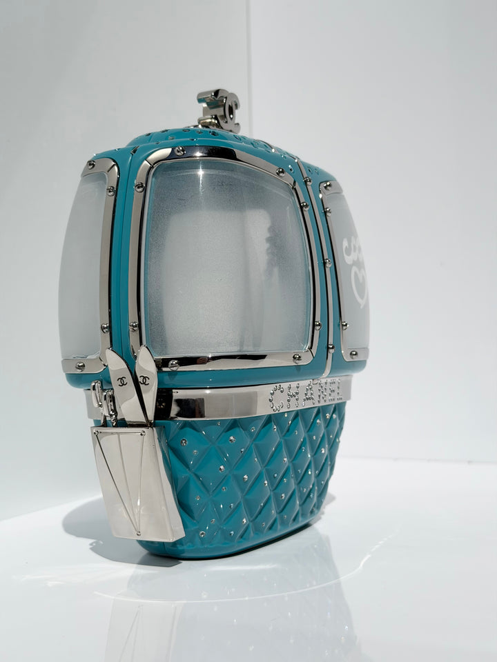 Chanel Ski Gondola Swarovski Minaudière Blue Silver Hardware 2019