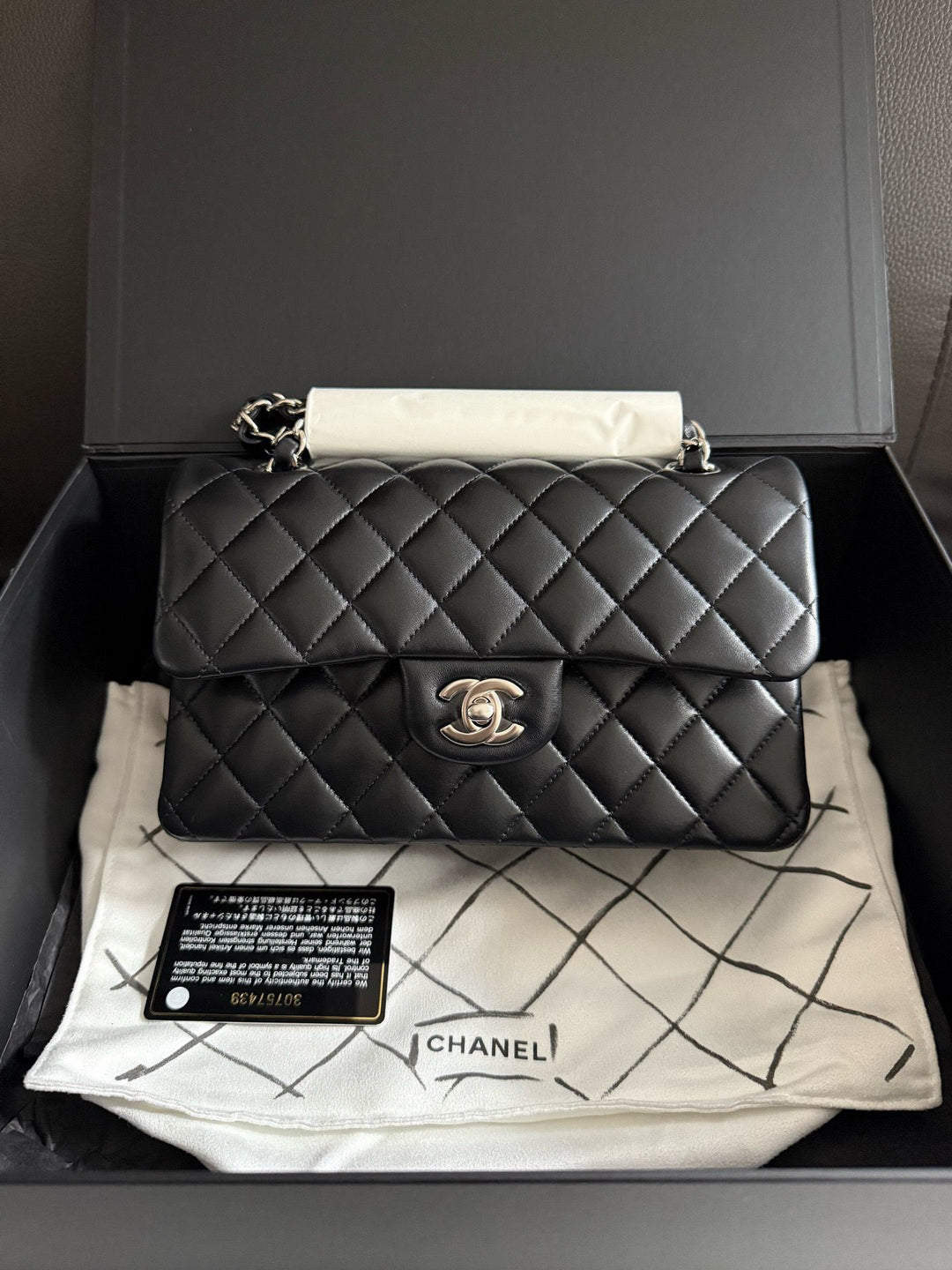 Chanel Small Classic Double Flap Lambskin Black Silver Hardware 2020