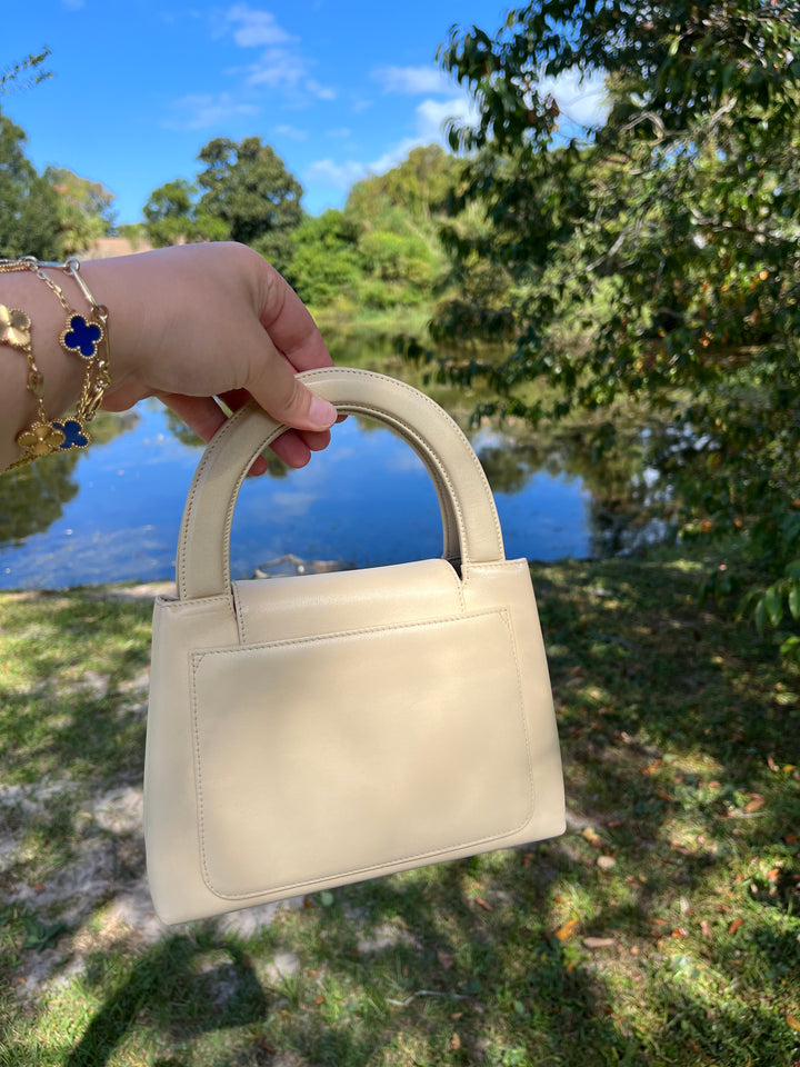 Chanel Vintage Mini Cream Lambskin Kelly Flap