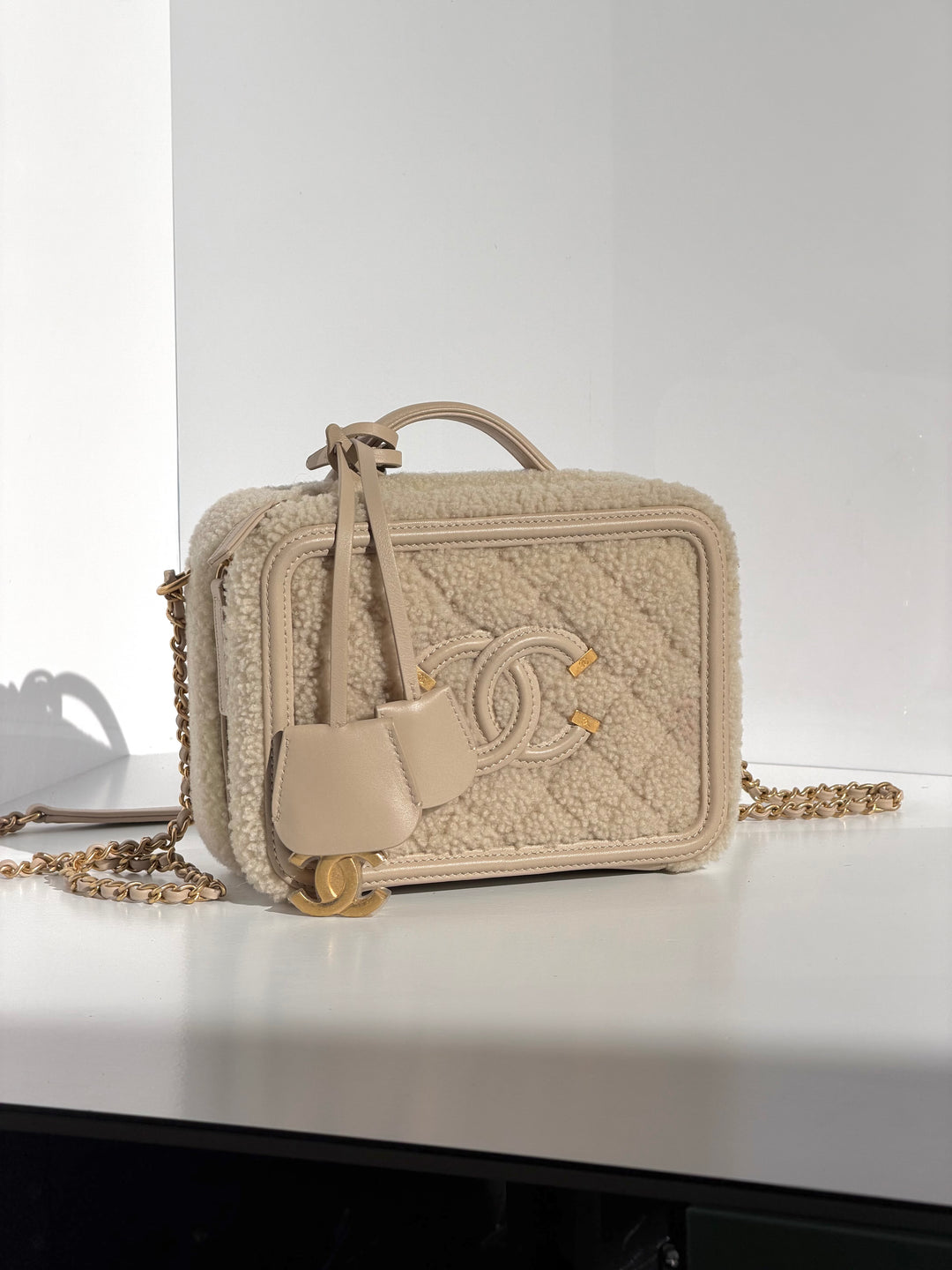 Chanel Small Nude Filigree Shearling Vanity Case