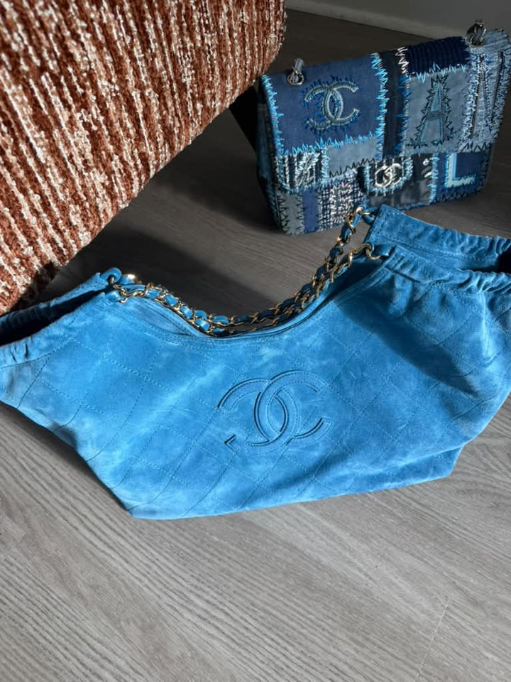 Chanel Tote Bag Blue Suede Calfskin Gold Tone Hardware 2026